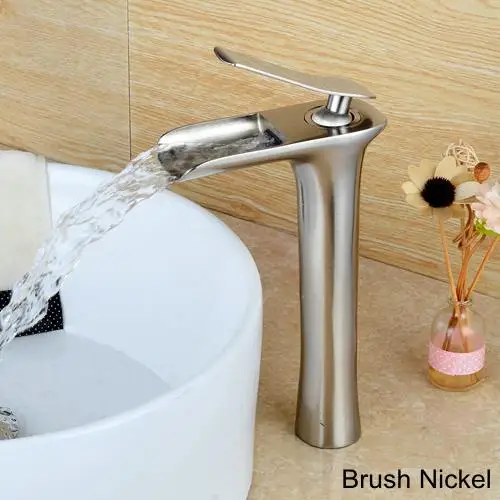 Brush Nickel Водопад высокий Ванная комната раковина кран твердой Медь горячей и холодной воды щетка для смешивания Никель смеситель ELF8900 - Цвет: Brush Nickel