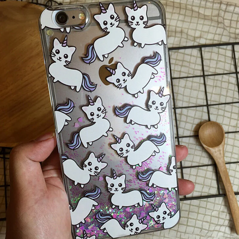 Единорог Кошка Жидкий Блеск Телефон Дело Чехол Для iphone 5/5c/6/6/6 Плюс Samsung Galaxy S5/S6/S6