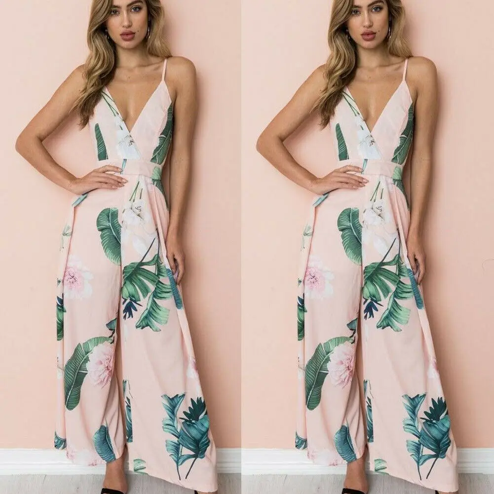 Модный женский летний комбинезон повседневный клубный длинный без рукавов с