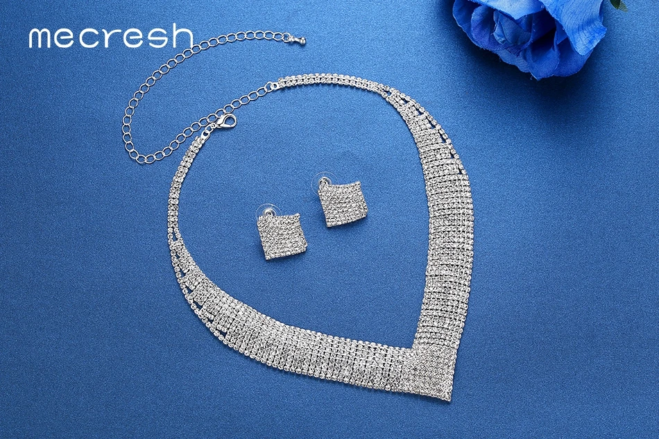 Mecresh кристалл свадебные комплекты ювелирных изделий африканские Бусины Серебряного цвета со стразами женское ожерелье наборы обручальные ювелирные изделия MTL475