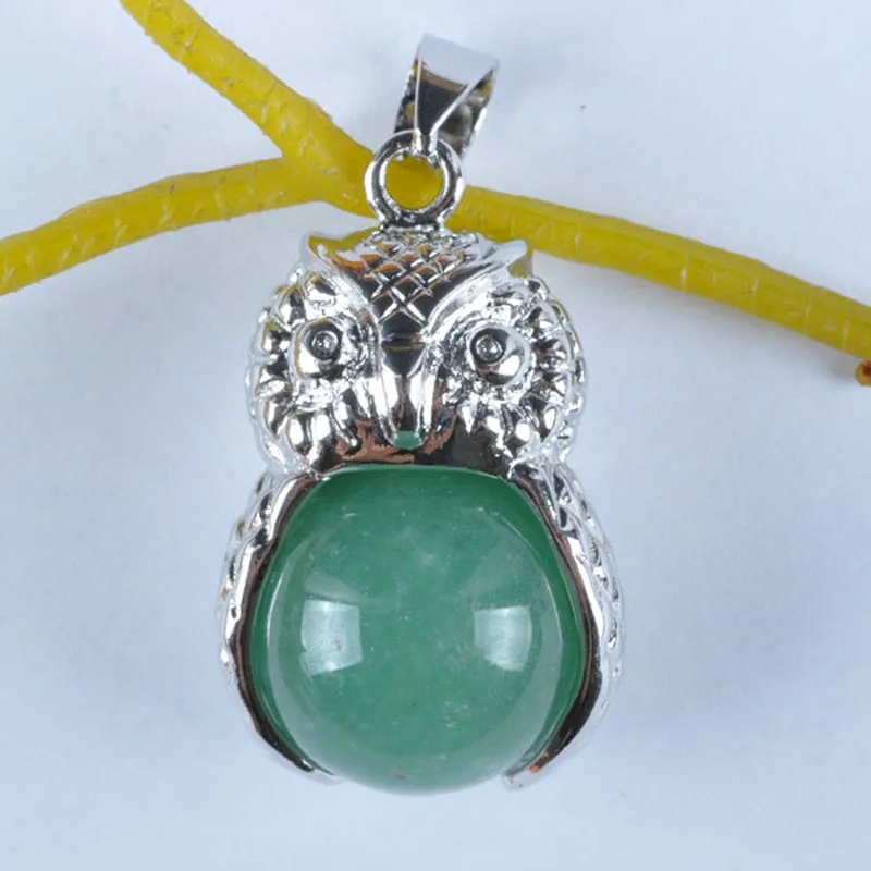 Натуральный зеленый авантюрин бижутерия с подвеской в виде совы S952|gem pendant|green