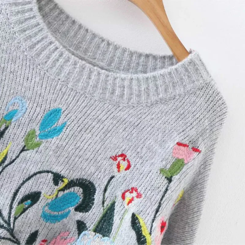 Женский свитер с цветочной вышивкой осенне-зимний Свободный пуловер 2018 | Женская
