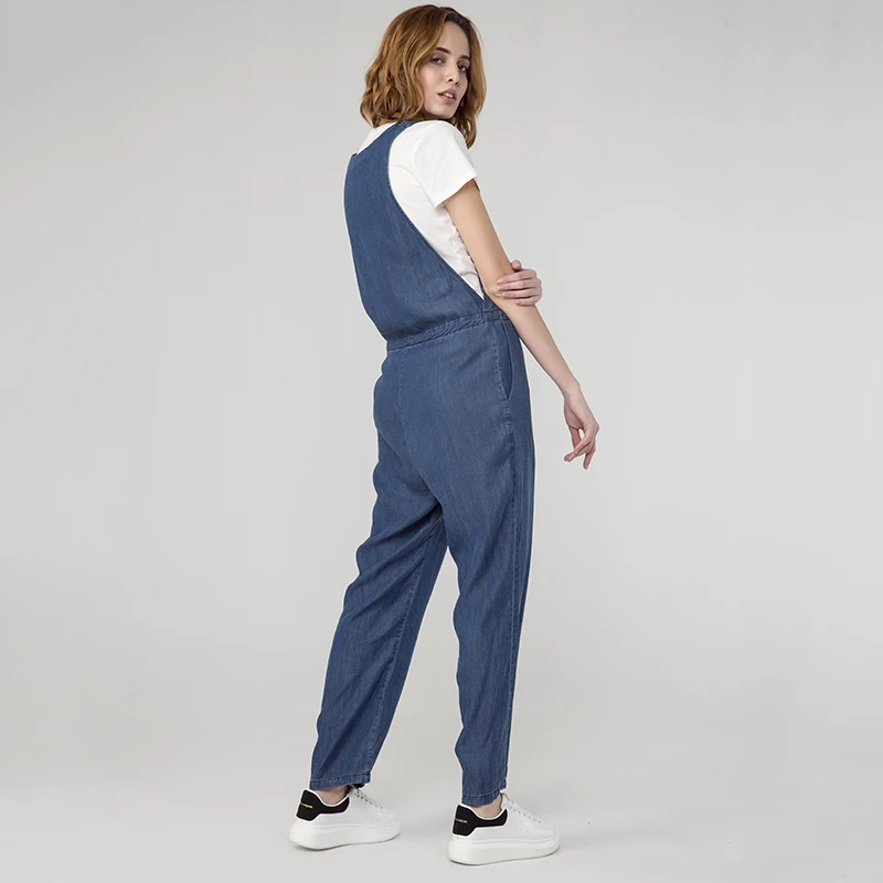 Женский Летний комбинезон синий длинный свободный с брюками модель 2017 года |