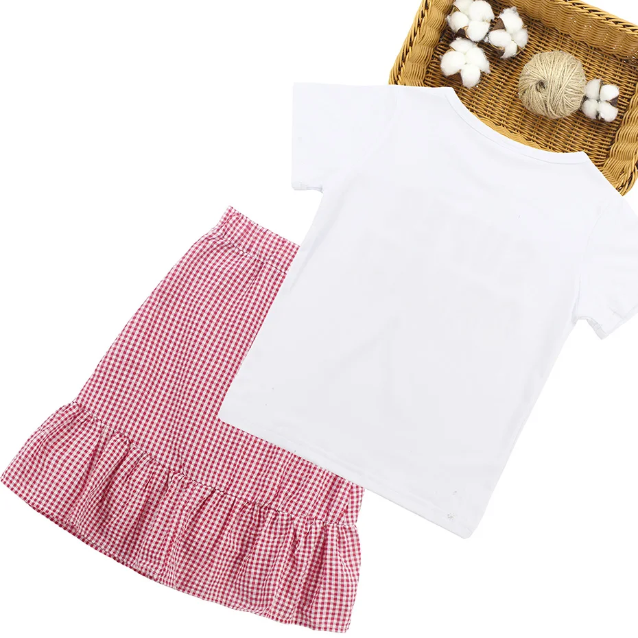 Комплект одежды для девочек рубашка с буквенным принтом + юбка в полоску летний