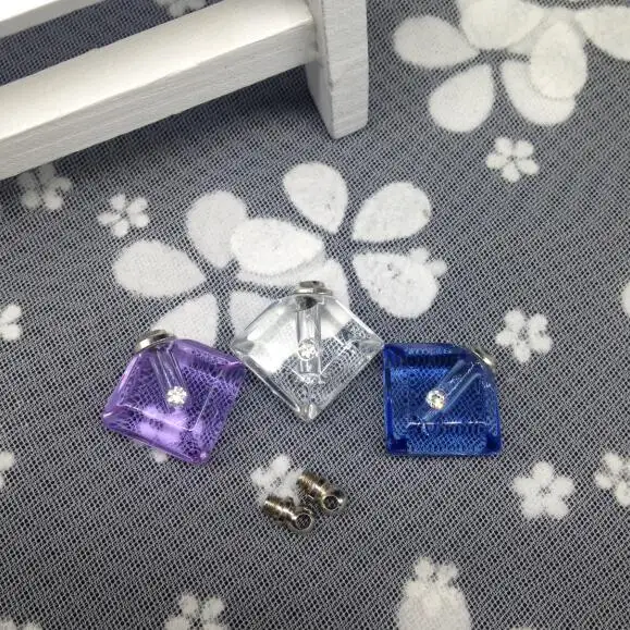 

5pcs DIY screw cap square zircon Crystal Vials pendant perfume oil vial bottle fashion necklace pendant name on rice art gifts