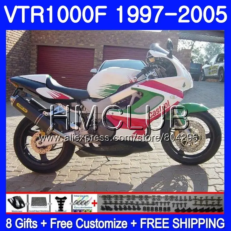 Body For HONDA SuperHawk Green white VTR1000F 97 02 03 04 05 77HM.21 VTR 1000 F 1000F VTR1000 1997 2002 2003 2004 2005 Fairing | Автомобили