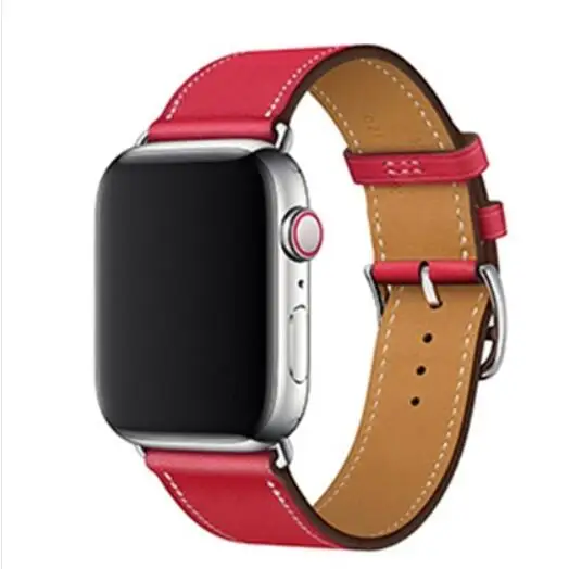 red Кожаный браслет для наручных часов iwatch 3/2/1 ремешок для наручных часов Apple Watch, версии 5 4 один тур кожи 38 мм 40 мм 42 44 мм - Цвет ремешка: red