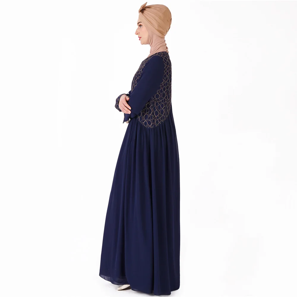 Женское мусульманское длинное платье для девочки кружево abaya Дубай Турецкая индейка Bangladesh Синий Черный Серый халат кимоно Jubah Кафтан Исламская одежда