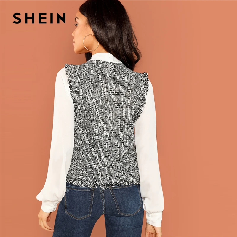 SHEIN Стильная Офисная Блузка С Бантом, Контрастная Блузка С Длинными Рукавами