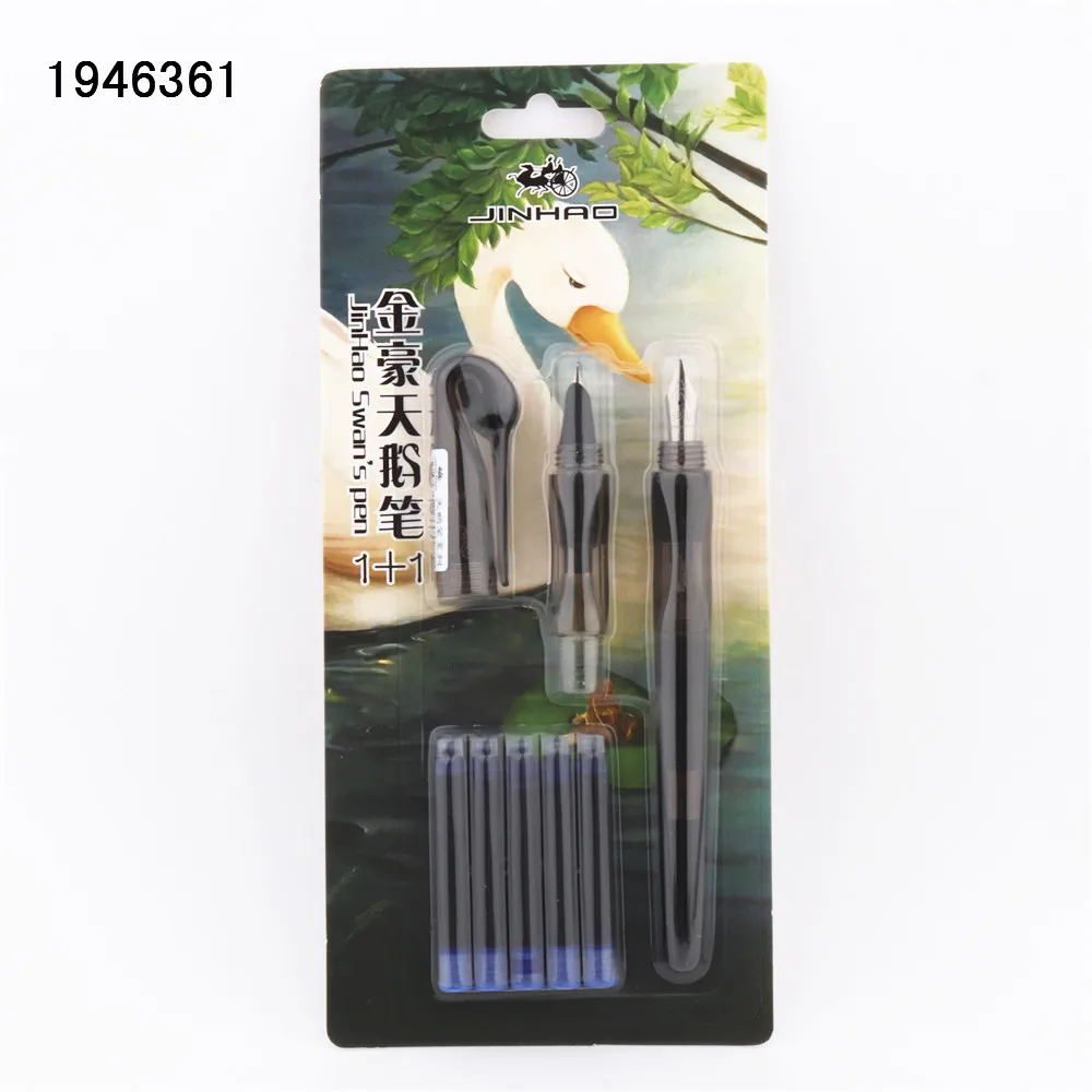 Transparent black Новинка Jinhao, 2 шт, перо, 5 шт, синяя чернильная ручка, Лебединая ручка, для школы, студентов, офиса, для обучения детей, авторучка, Новинка - Цвет: Transparent black