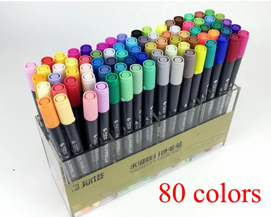 80colors Цвета манга на водной основе пигмент школьные товары для рукоделия маркеры Кисть ручка fineliner Перманентная доска для письма маркерами маркер sharpie 4302 - Цвет: 80colors