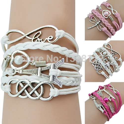 Hot Charm Bangle Vintage Multilayer Eiffel Tower Leather Beaded Cuff Bracelet women Bracelets &amp bangles 1IMV 7ENF BEC1 | Украшения и