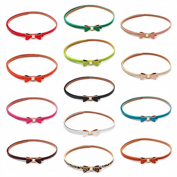 Fashion woman lady Candy Color Big Bowknot Pu Leather Thin Skinny solid Waistband Belt | Аксессуары для одежды