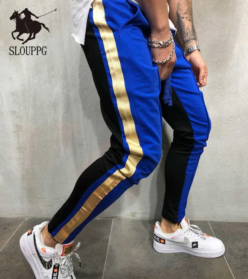 SLOUPPG мужские повседневные Бодибилдинг брюки Тонкий уличная 2019 jogger Fit полосатый