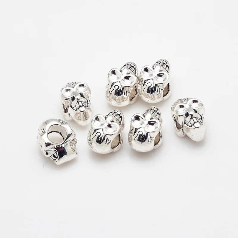 Винтажные металлические двухсторонние бусины в виде черепа подходят для Pandora