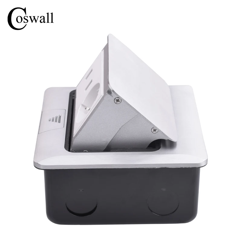 Coswall все алюминиевые серебряные панели всплывающие напольные розетки 16А Россия