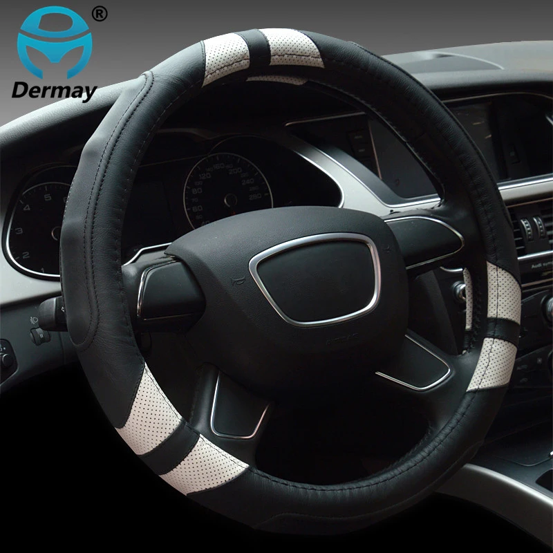 DERMAY General 38 см высокое качество чехол рулевого колеса автомобиля много цветов Натуральная кожа для Audi A3/A4/A5/A6/A8/Q3/Q5/Q7