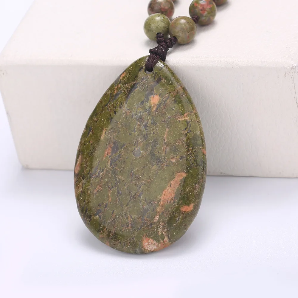 flower green stone Натуральный, голубой, бирюзовый, женский кулон в виде капель воды, круглый кулон, ожерелье из бисера, кулон, женский кулон, раухтопаз, ювелирные изделия для одежды - Цвет камня: flower green stone