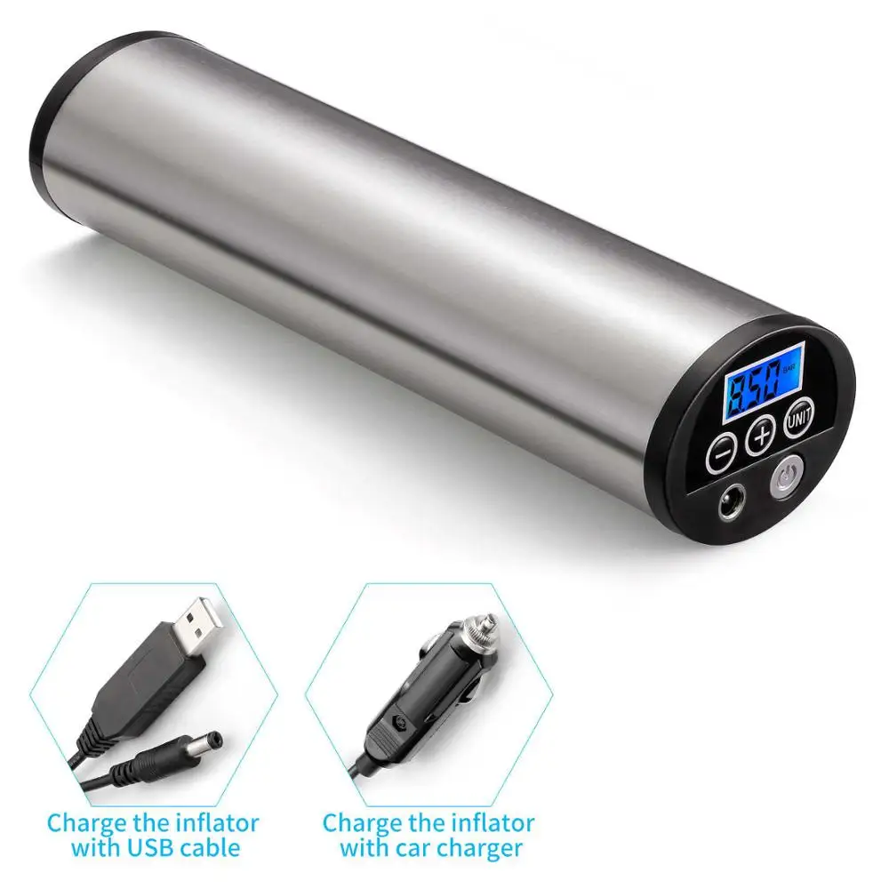 with 2 charger 150PSI Mini Inflator Electric Portable Car Bicycle Bike Pump Electric Auto Air Compressor Bicycle Pumps EU PLUG with LCD Display - Название цвета: with 2 charger