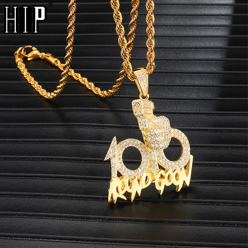 

Hip Hop Full Iced Out Bling 100 Necklace Gun Rhinestone Rope Chain Gold Color Pendants & Necklaces For Men Jewelry Dropshipping