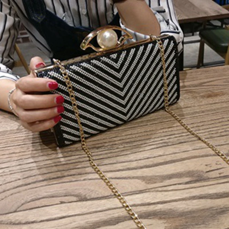 ANOVISHANA Women Evening Clutch Diamond Handbags Female Crystal Day Shoulder Bag Wedding Chain Purse Party Banquet Black Silver | Багаж и