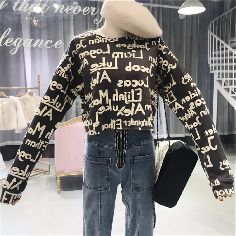 Новый Harajuku модные женские туфли короткие толстовки хип-хоп BF в стиле панк письмо