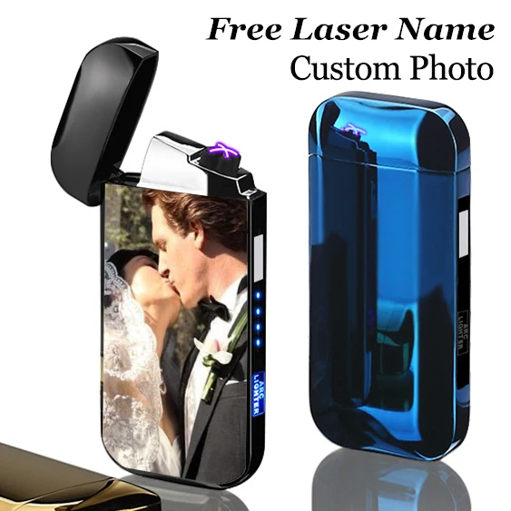 Custom photo USB электрическая двойная дуговая Зажигалка перезаряжаемая ветрозащитная Зажигалка для сигарет двойная импульсная перекрестная плазменная Зажигалка свободное имя лазера - Цвет: Custom photo