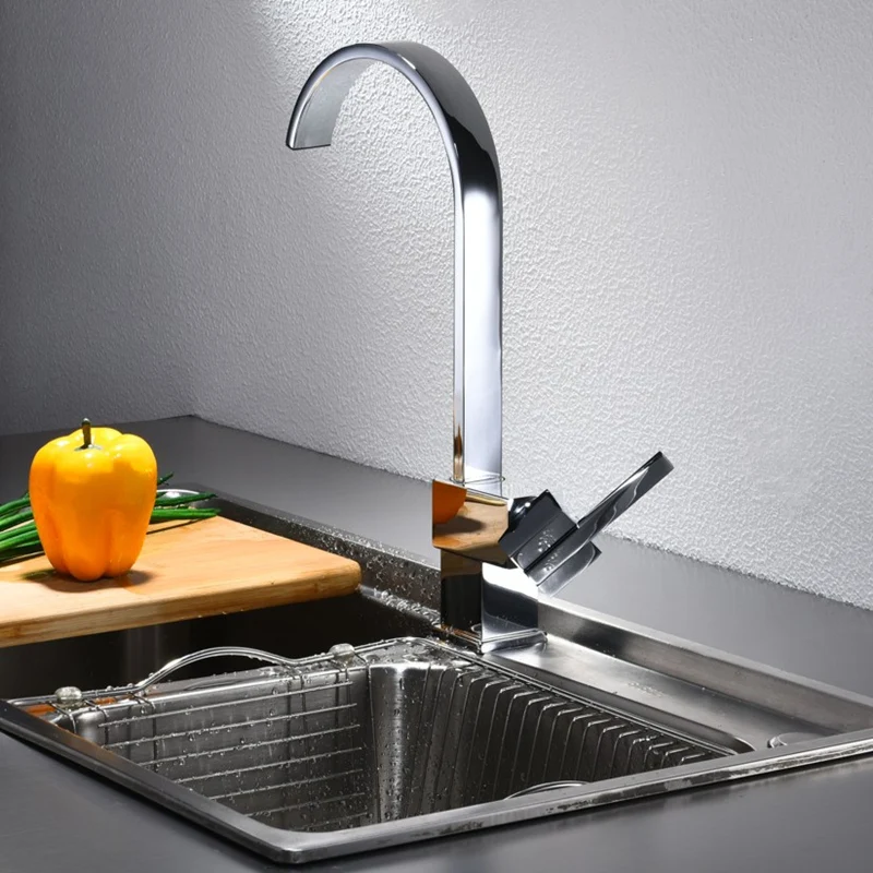 Смеситель для кухни серебряный с одной ручкой кухонный кран поворотный 360