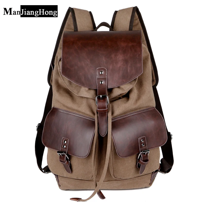 

High Quality Vintage Fashion Casual Canvas Microfiber Leather Women Men Backpack Backpacks Shoulder Bag Bags For Lady Rucksack