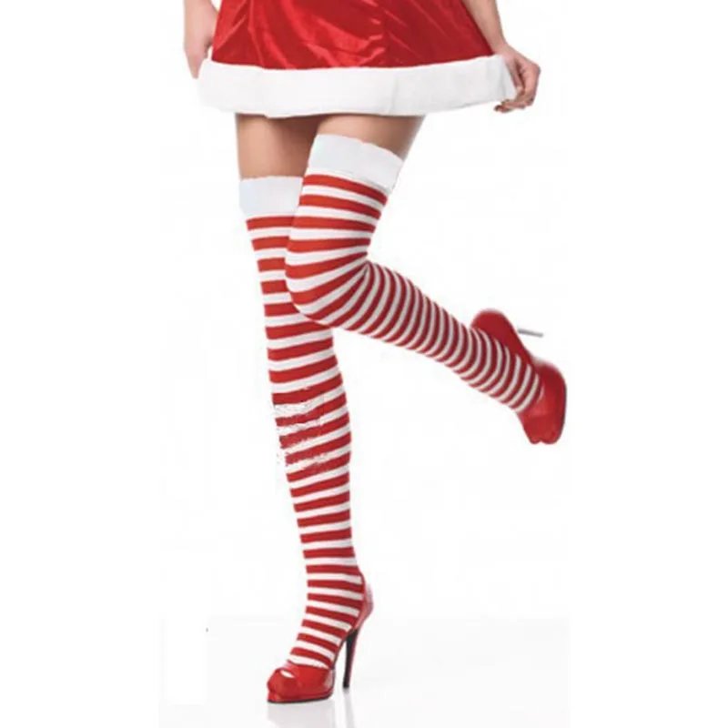 

Красно-белые женские полосатые чулки до бедра в стиле "Лолита" Эльф тростника конфетного цвета Энн и Энди косплей костюм на Рождество