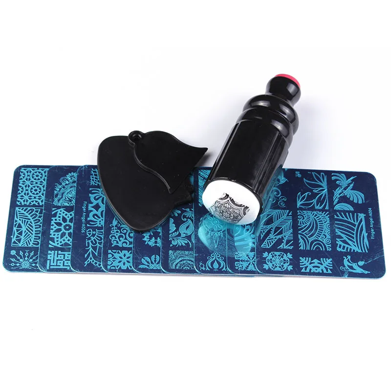 10 шт. штамповочных пластин для ногтевого дизайна + 1 двухсторонний штамповочный