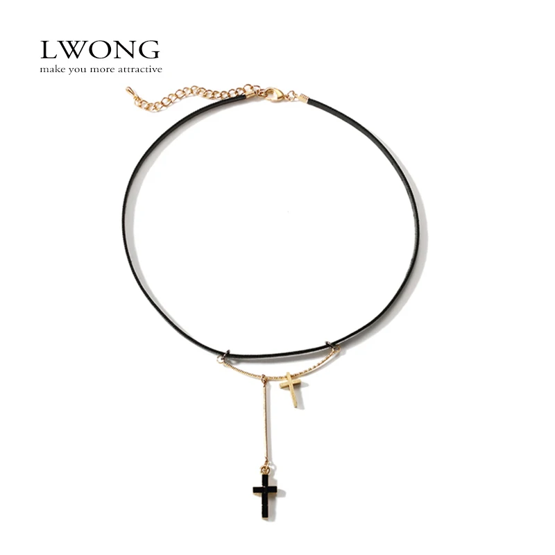 Lwong Boho падения крест кулон колье Цепочки и ожерелья для Для женщин супер тонкий