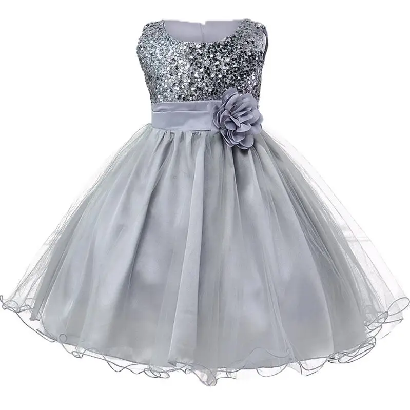 Gray Платья для маленьких девочек с кружевом и блестками; длинное вечернее платье свадебное платье с юбкой-пачкой платье принцессы с цветочным узором детское вечернее платье, для детей для девочек, одежда для девочек - Цвет: Gray