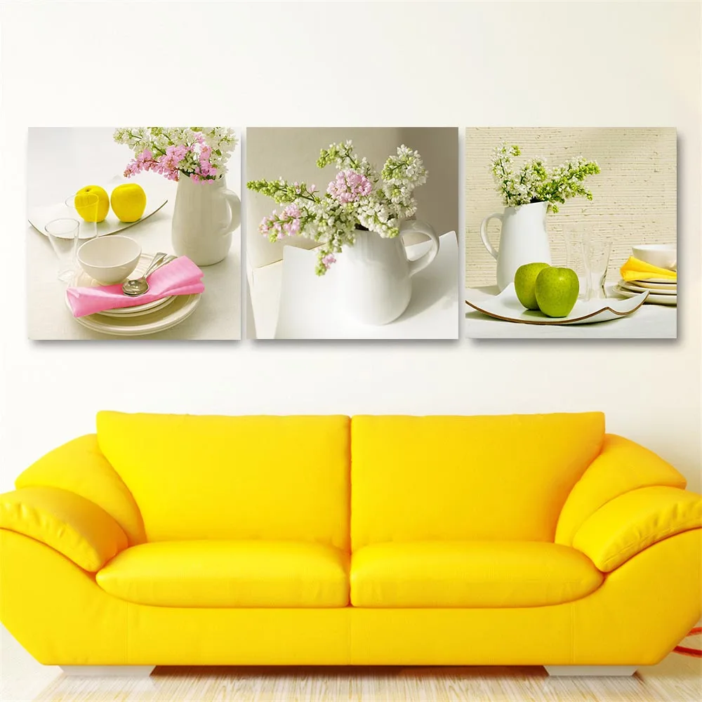 Настенная художественная Модульная картина из 3 предметов ваза с фруктами