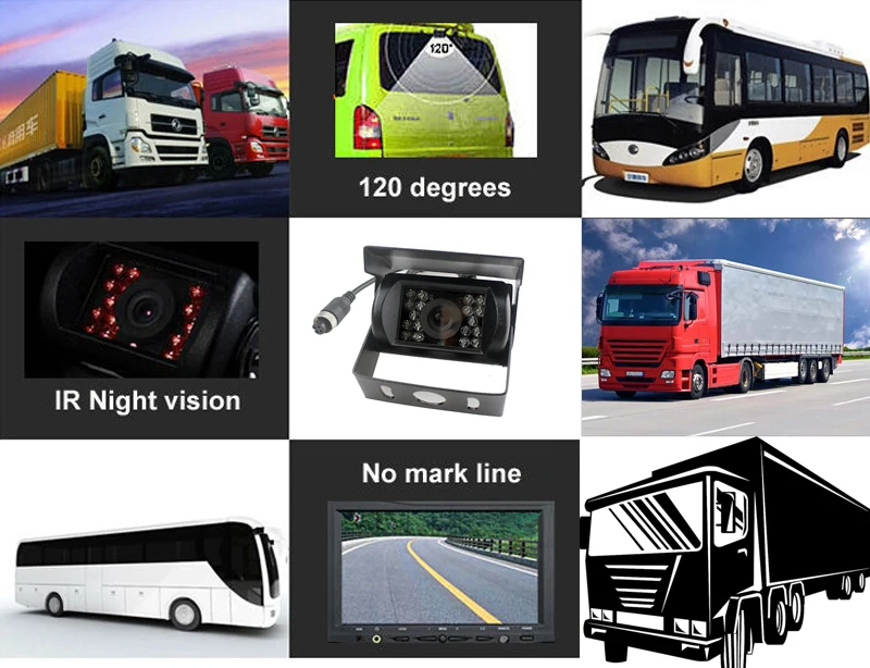 

4Pin 12V-24V 7" TFT LCD Car Monitor +2x 18LEDs Night Vision Waterproof Backup Reverse Rear View Camera for RV Truck Bus Trailer