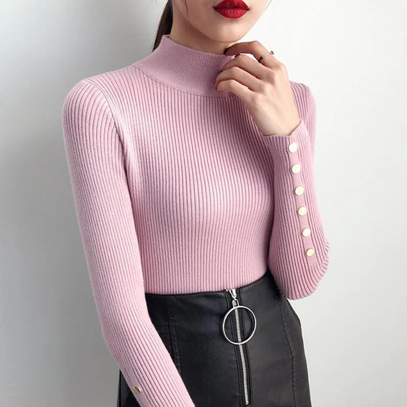 TIGENA Button Sleeve Warm Turtleneck Sweater Women Jumper 2019 Winter Long Knitted Pullover and Female Pull Femme | Женская одежда