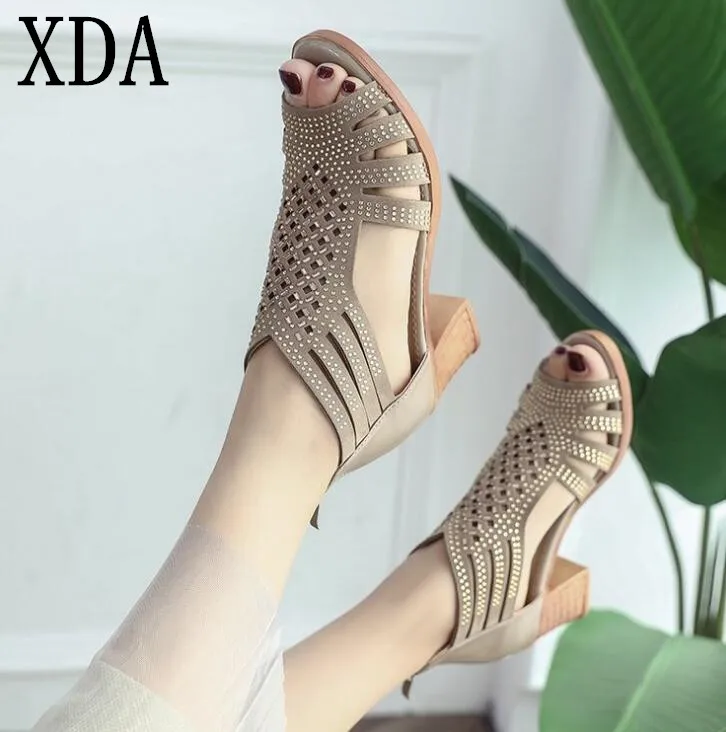 Сандалии-гладиаторы XDA женские на высоком каблуке босоножки молнии модные летние