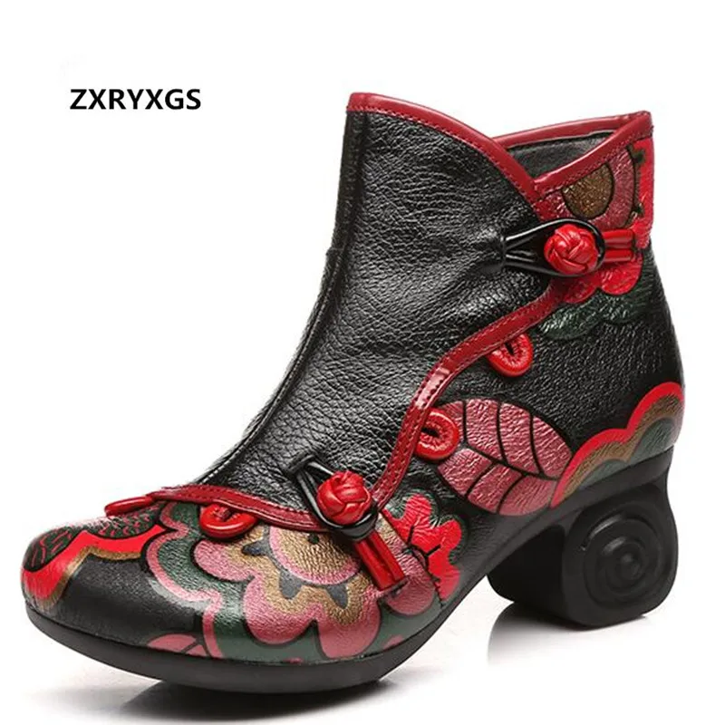 Модная женская обувь ручной работы ботильоны из натуральной кожи в стиле ретро