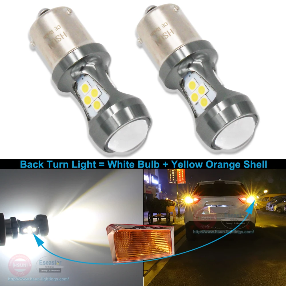 Eseastar 2 шт. автомобильные 1156 светодиодные янтарно желтые 3030 LED 7506 P21W BA15S лампы для