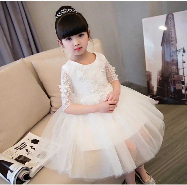 Elegant Flower Girl Dress For Weddings Appliques Tulle Evening Party Dresses Half Sleeve Baby Christening Prom Gown | Детская одежда и