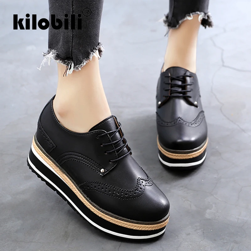 Kilobili/2019 г. весенние женские туфли на плоской платформе Броги из натуральной кожи