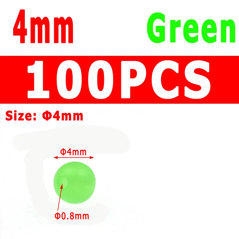 100pcs green 4mm 1 ПАК мягкие Светящиеся Шарики Светящиеся оранжевый зеленый для рыболовной снасти тройной крючок яйцо муха завязывание УФ Цвет Сабики блесна Айс джиг рыболовные аксессуары - Цвет: 100pcs green 4mm