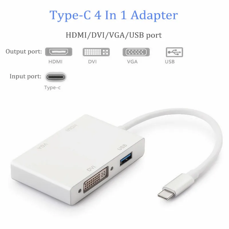 4 в 1 адаптер Type-C к HDMI VGAS DVI USB3.0 многопортовый конвертер Прямая поставка |