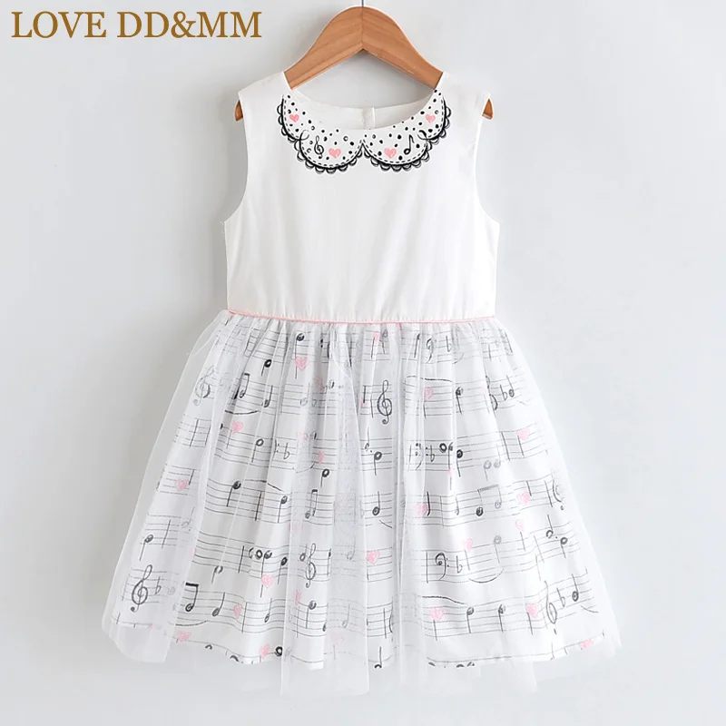 Белый Платья для девочек с надписью «LOVE DD& MM» Новинка года, летняя детская одежда милое платье-майка без рукавов с круглым вырезом и вышитой сеткой для девочек - Цвет: Белый