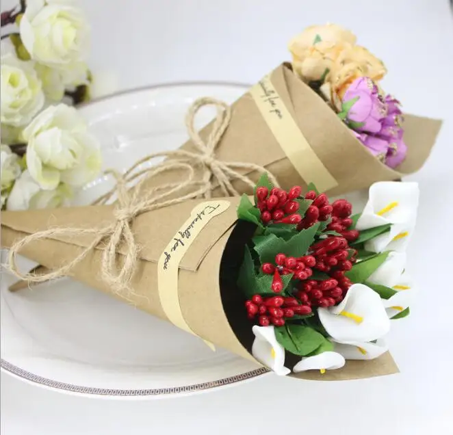 

50 pieces 2022 Flowers Packaging Gift Wrapping Paper bouquet Materials ice cream shape with rope