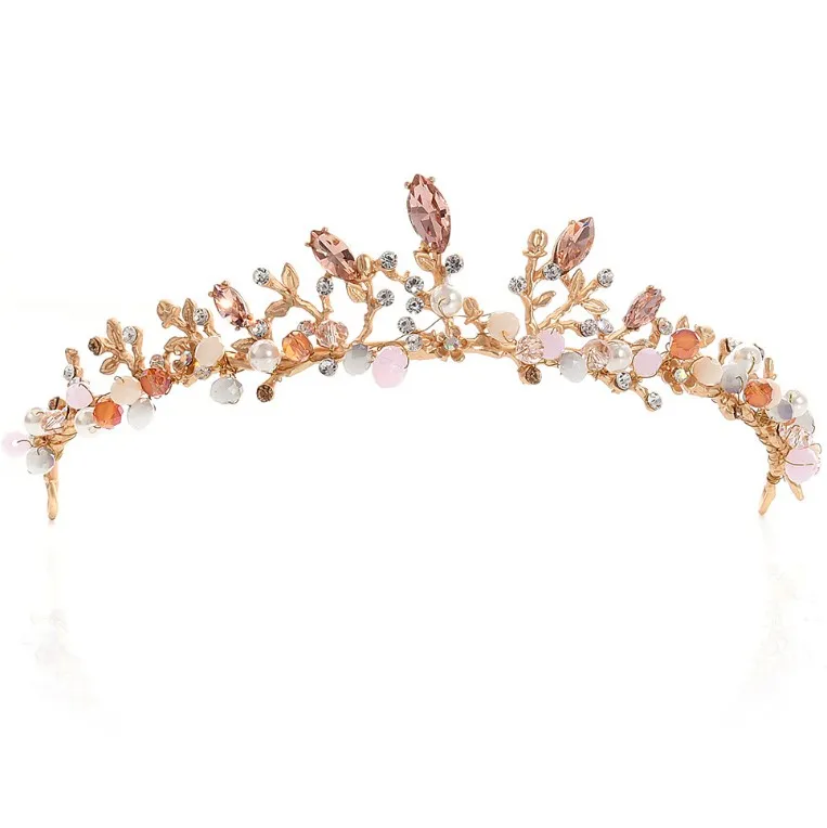 Свадебные аксессуары для волос роскошные розовые золотые жемчужные короны тиара