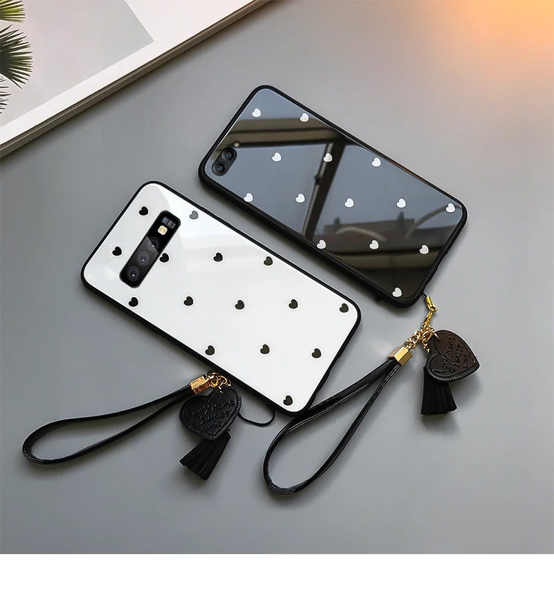 BONVAN для samsung Galaxy s10 plus, чехол из закаленного стекла с сердечком, чехол для samsung Galaxy S10 Lite S10 e, ремешок с кисточкой S10, чехол