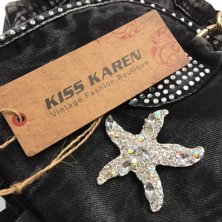 KISS KAREN, классический модный женский рюкзак, стразы, аппликации, джинсы, женские рюкзаки, повседневные Рюкзаки, джинсовые рюкзаки для путешествий