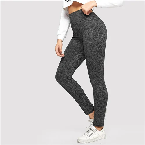 Серый SweatyRocks крест-накрест однотонные леггинсы Activewear Для женщин тренировки обтягивающие леггинсы Новинка весны Повседневное Фитнес принтом букви серые - Цвет: Серый