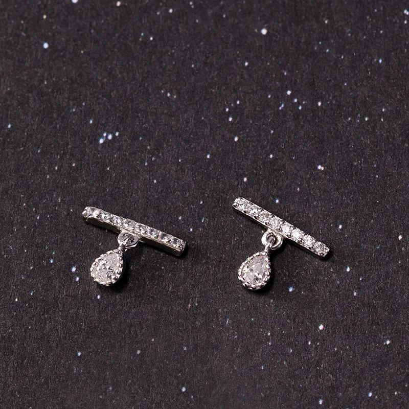 Серьги из серебра 100% пробы с цирконом в виде капли воды|Серьги-гвоздики| |